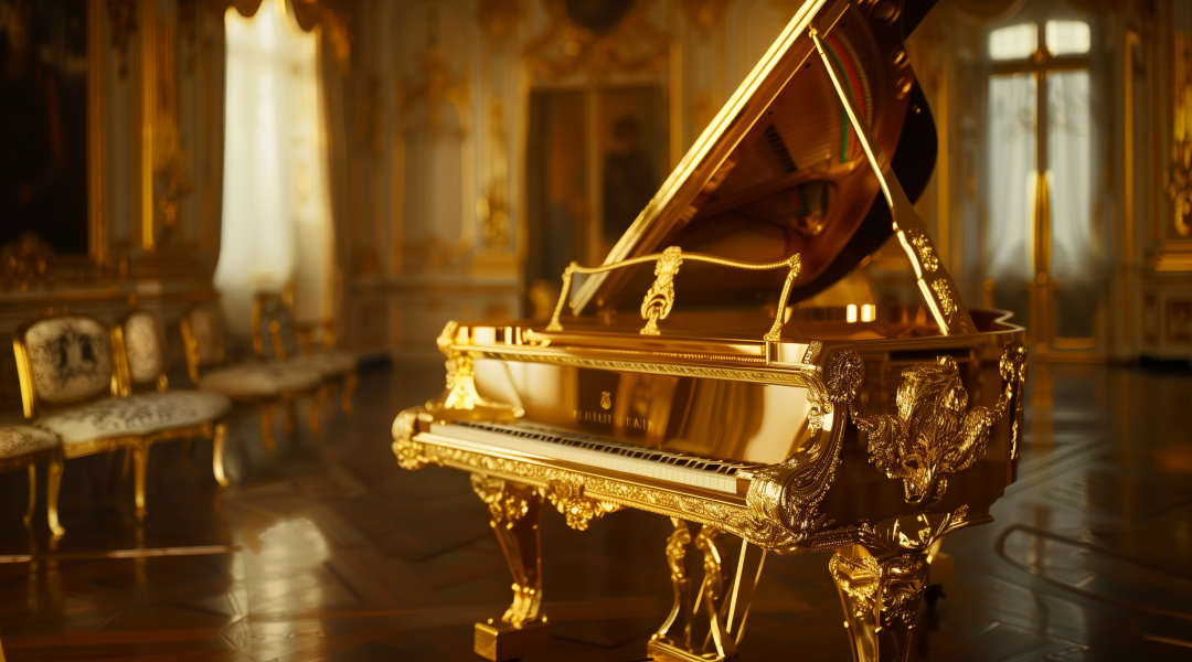 A luxurious gold grand piano - most expensive pianos in the world